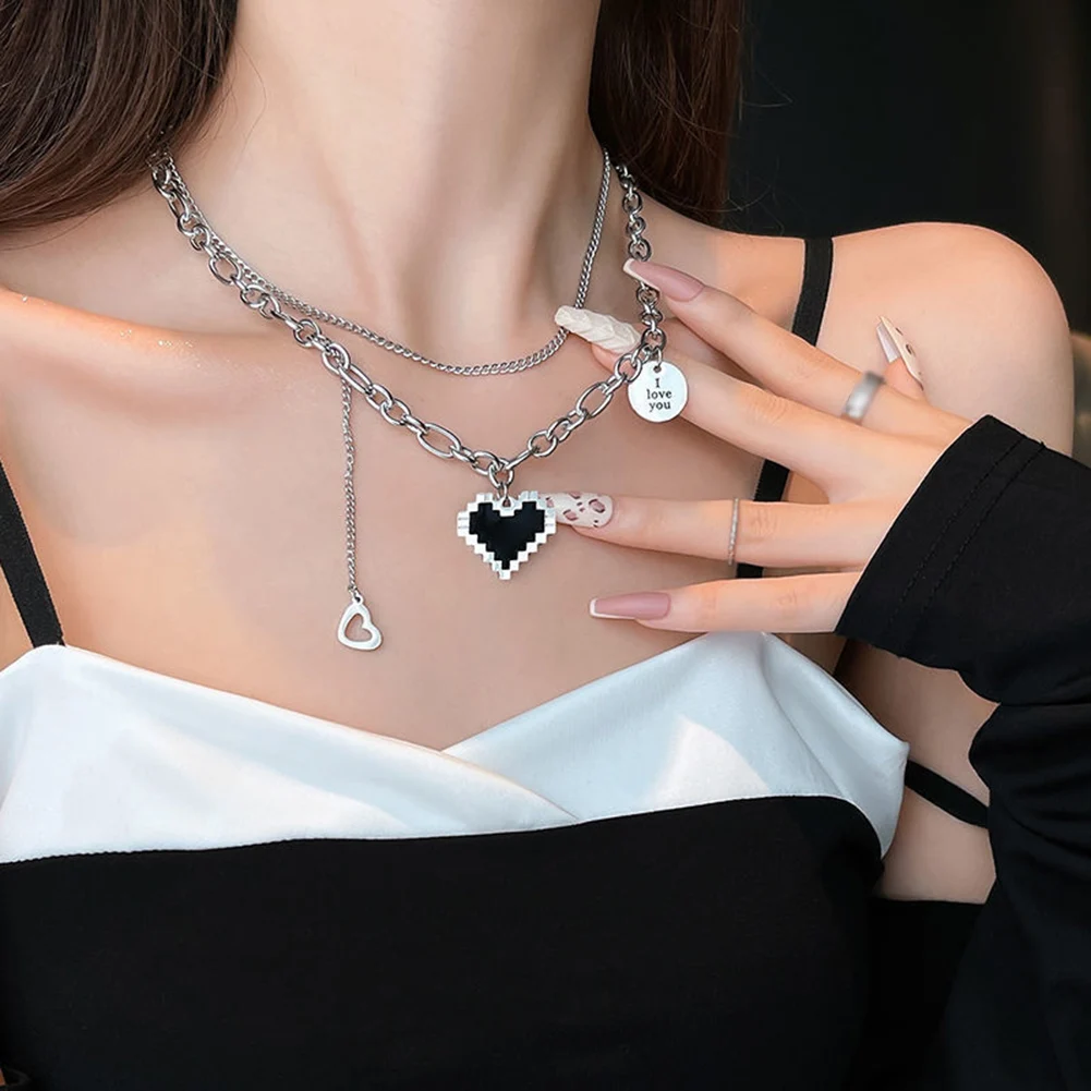 

2022 New Senior Fashion Women Pendant Necklaces Fine Double Link Chain Metal Heart Party Necklace Jewelry Gift