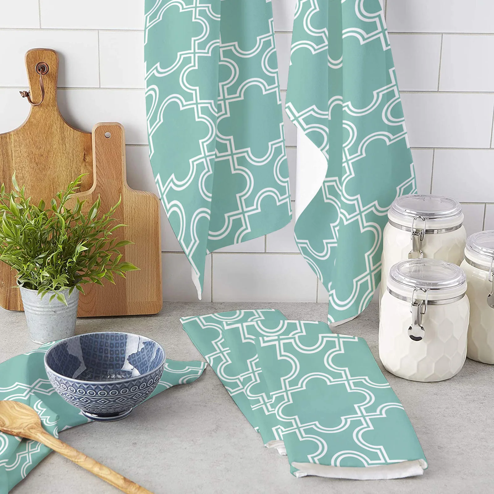 

Modern Minimalist Moroccan Pattern Kitchen Towel Cleaning Cloth Microfiber Soft Household Super Absorbent Dish Washing Cloth