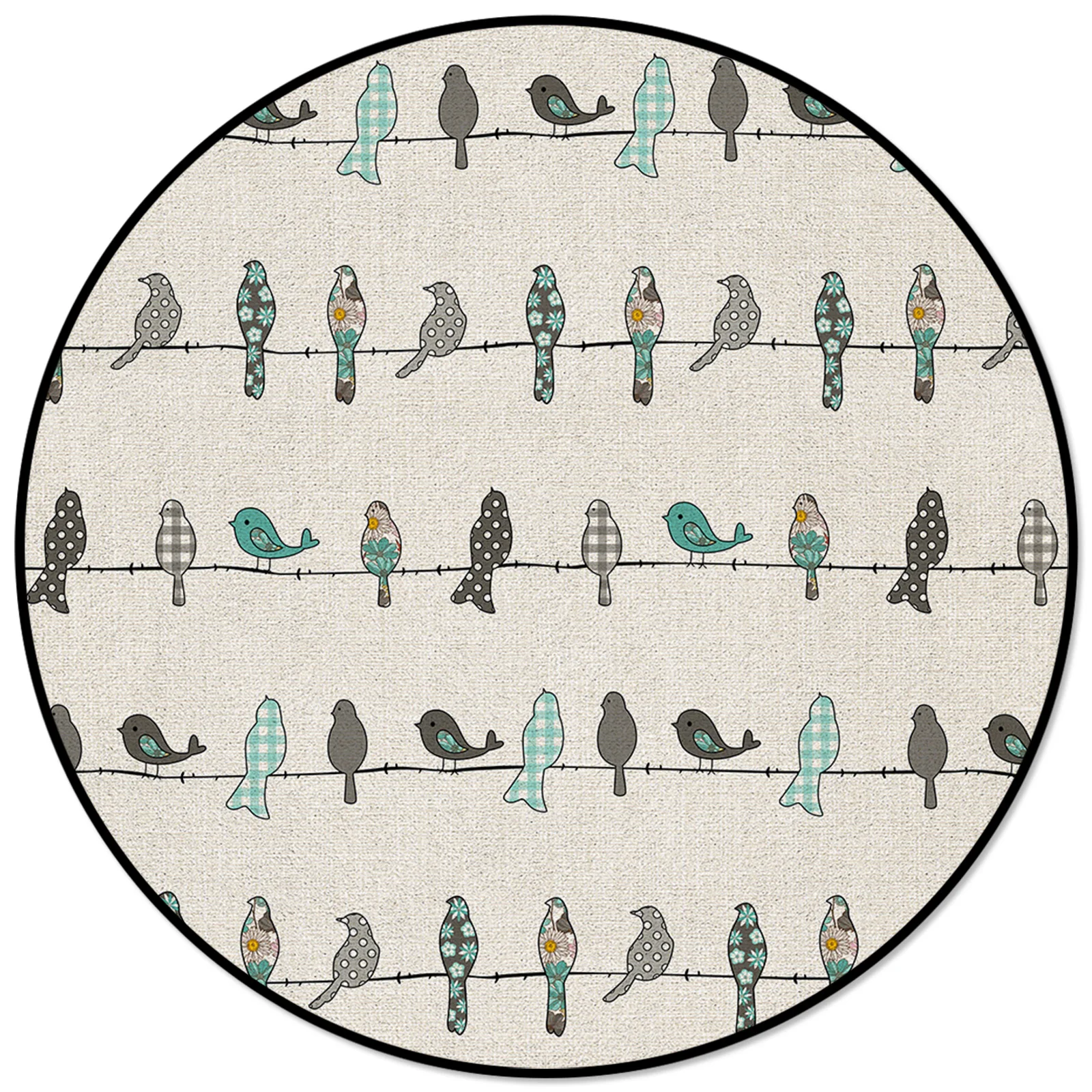 

Bird Plaid Flower Teal Grey Pattern Rugs And Carpets For Home Living Room Round Rug For Children Rooms Non-slip