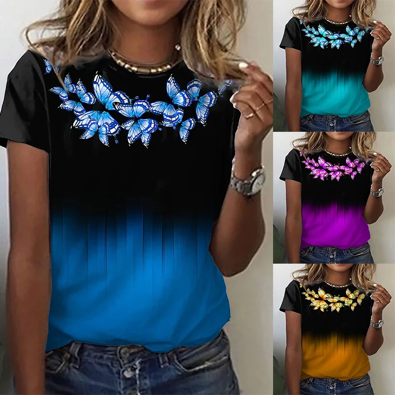 

Женская футболка с цветочным принтом и круглым вырезом