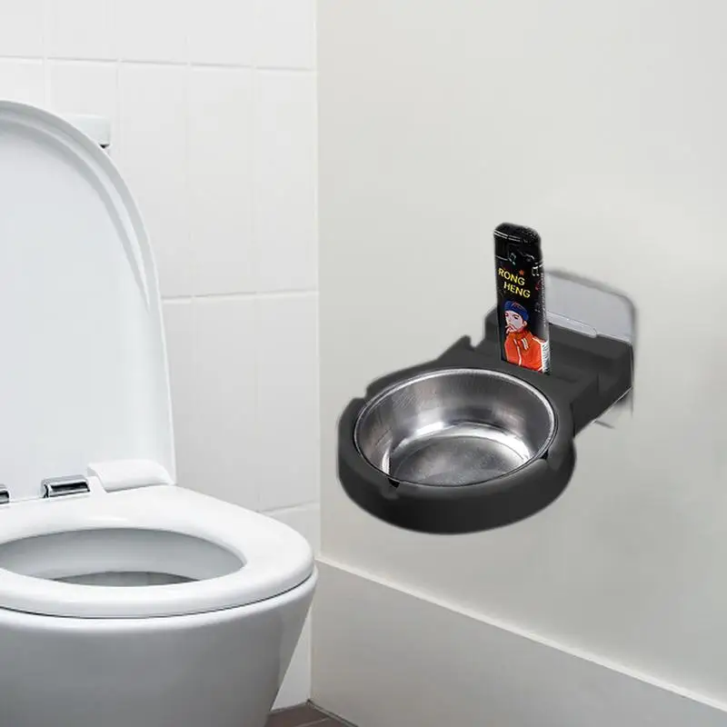 

New Convenient To Install Wall Mounted Stainless Steel Ashtray Bathroom Cigarettess Holder Storage Rack Can Put Cigarette Case
