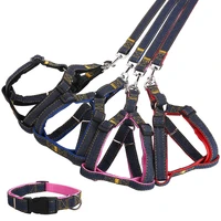 denim small medium dog harness leash adjustable harnesses vest collar puppy cat outdoor walking leash lead chiwawa pet accessory