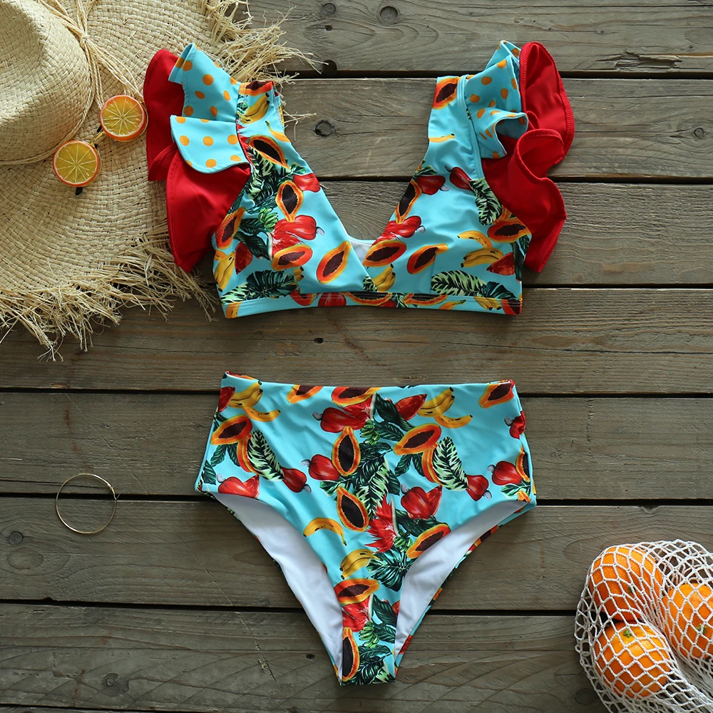 

2022 New Sexy Brazilian Bikini Set Female Ruffle Swimwear Women Print Floral Push Up Swimsuit Bathing Suit Biquini