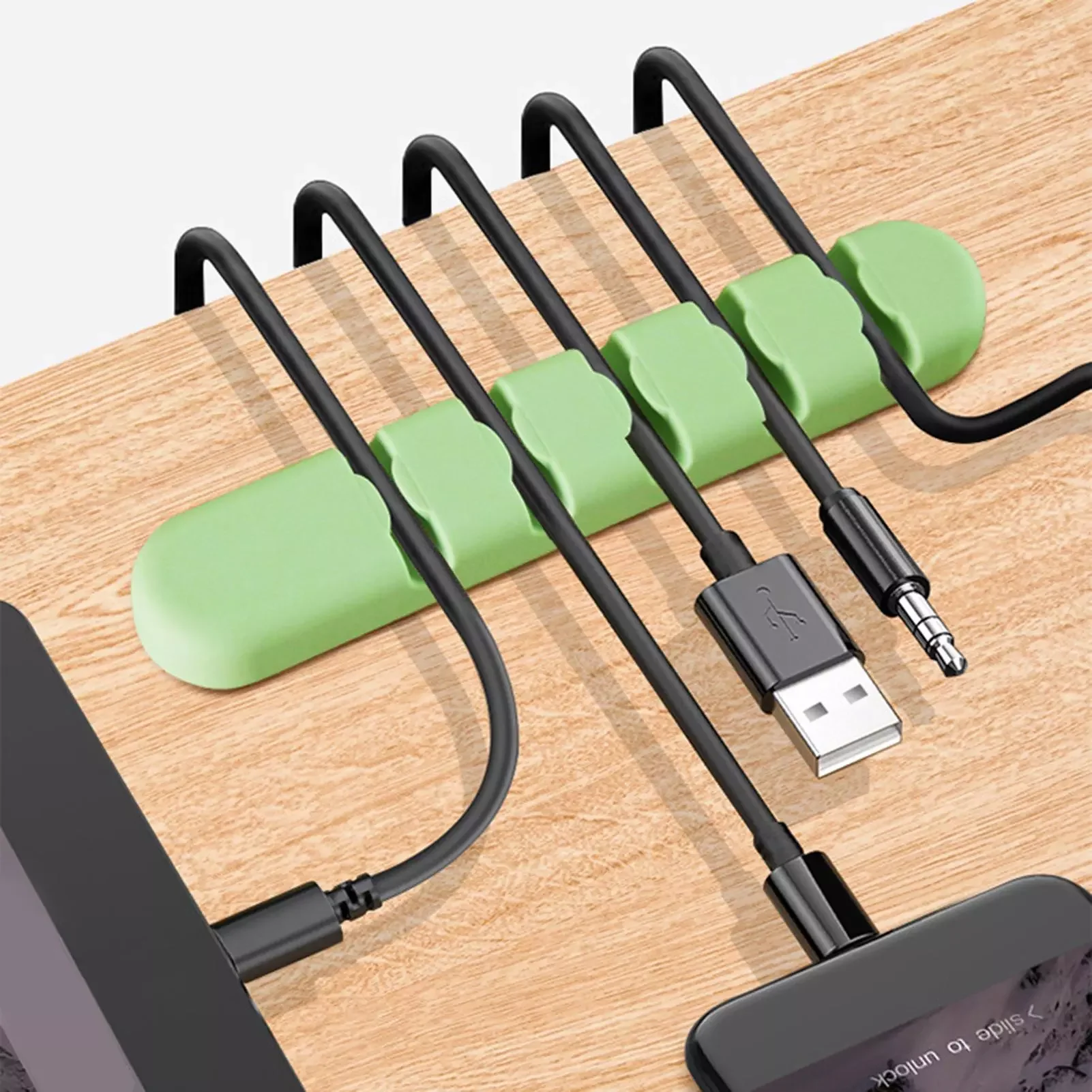 

5 Holes Silicone Self-Adhesive Charging Cable Management Cord Organizer Clip