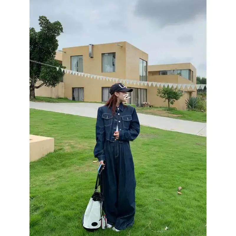 WoVanYi Stock винтажные пряные джинсовые рубашки свободного кроя джинсы с прицепом