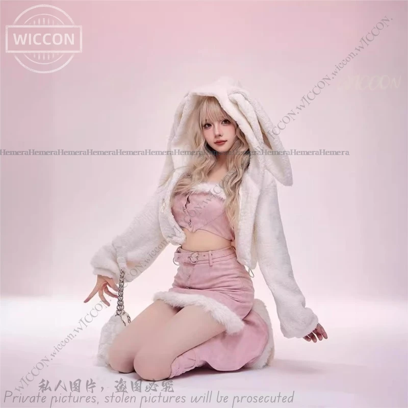 Женский костюм в виде кролика Спайс Y2K розовый милого женское плюшевое пальто на