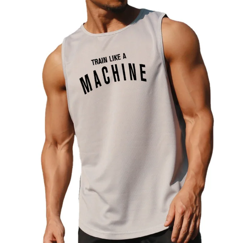 

Summer New Sell Well Gym Bodybuilding Fitness Singlets Muscle Vest Man Basketball Jersey Solid Stringer Quick Dry Mesh Tank Tops