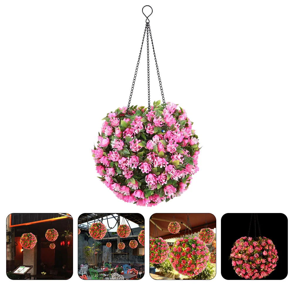 

Flower Grass Ball Chandelier Artificial Plants Outdoor LED Lighted Topiary Spherical Hanging Fake Floral Balls Solar Iron Decor