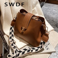 swdf vintage simple small pu leather bucket crossbody bags for women 2022 designer fashion lady luxury black shoulder handbags