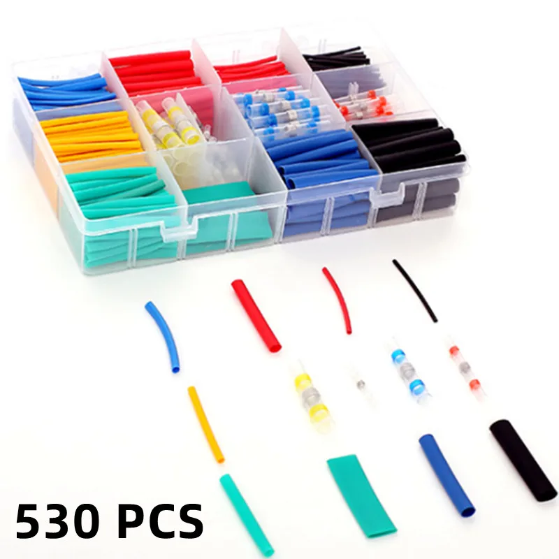 

530PCS,Heat Shrinkable Tube+Heat Shrinkable Solder Wire Connector-Electronic DIY Kit-Solder Butt Connector-Waterproof Insulation