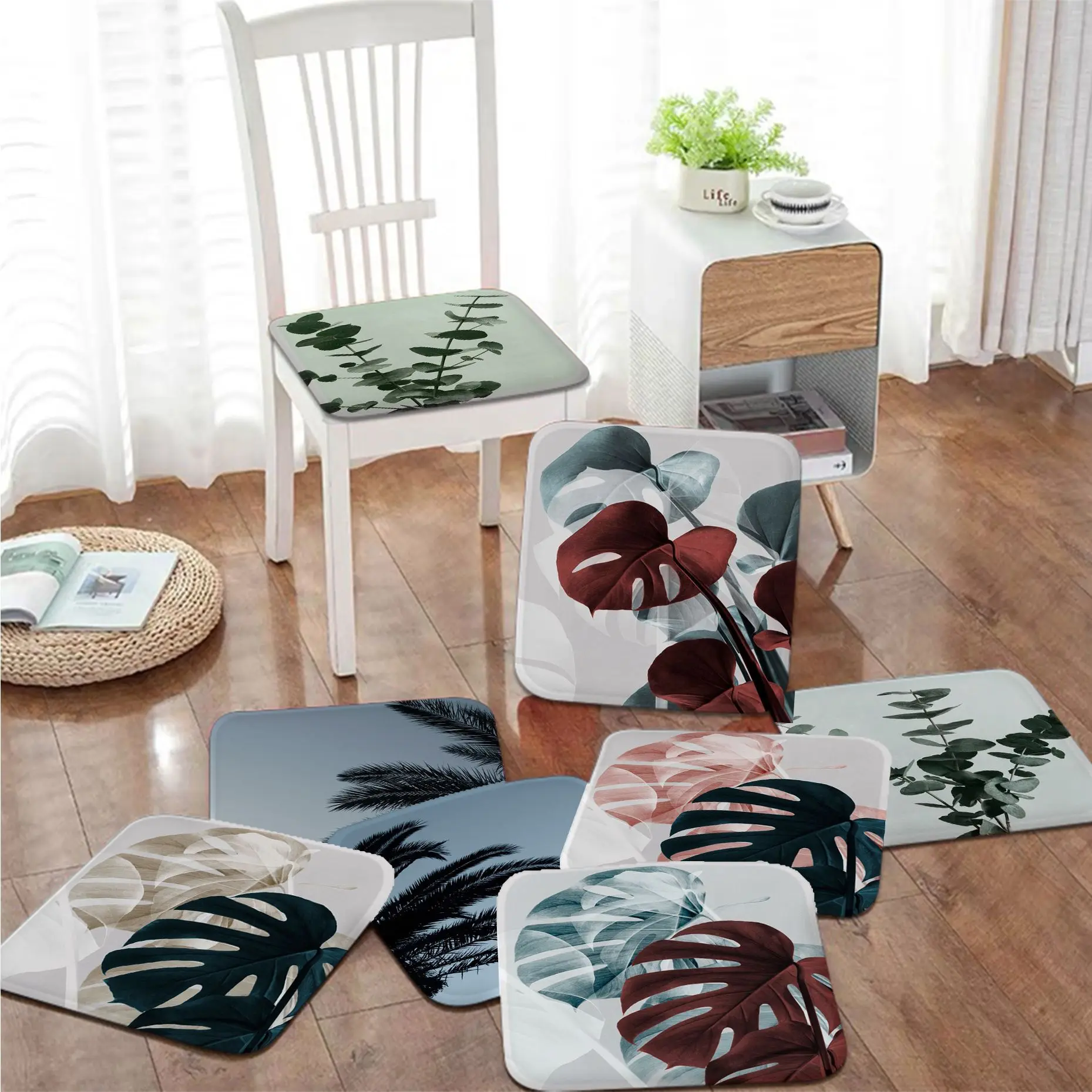 

Leaf Modern Minimalist Style Stool Pad Patio Home Kitchen Office Chair Seat Cushion Pads Sofa Seat 40x40cm Seat Mat