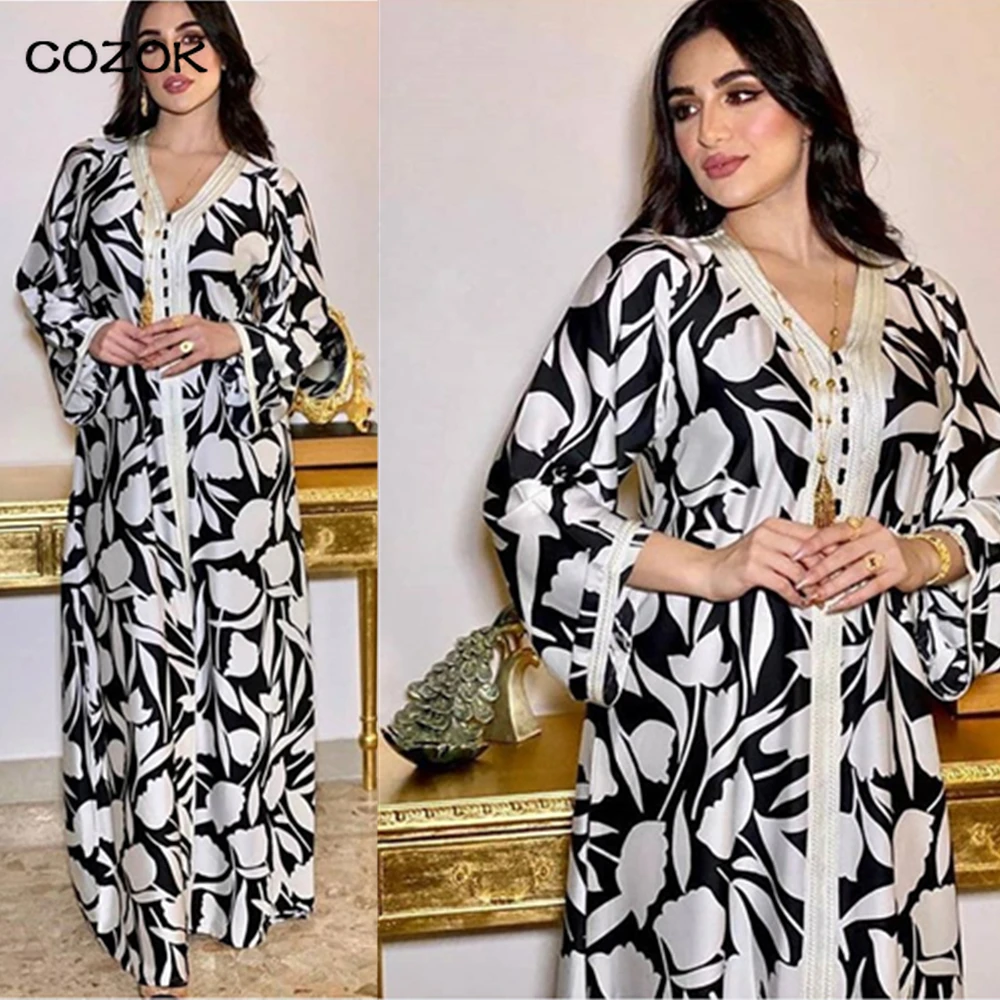 

Abaya Turkey Dubai Muslim New Boho Dress Women Kaftan Abayas Moroccan 2021 Eid Mubarak Muslim African Print Long Sleeve Dresses