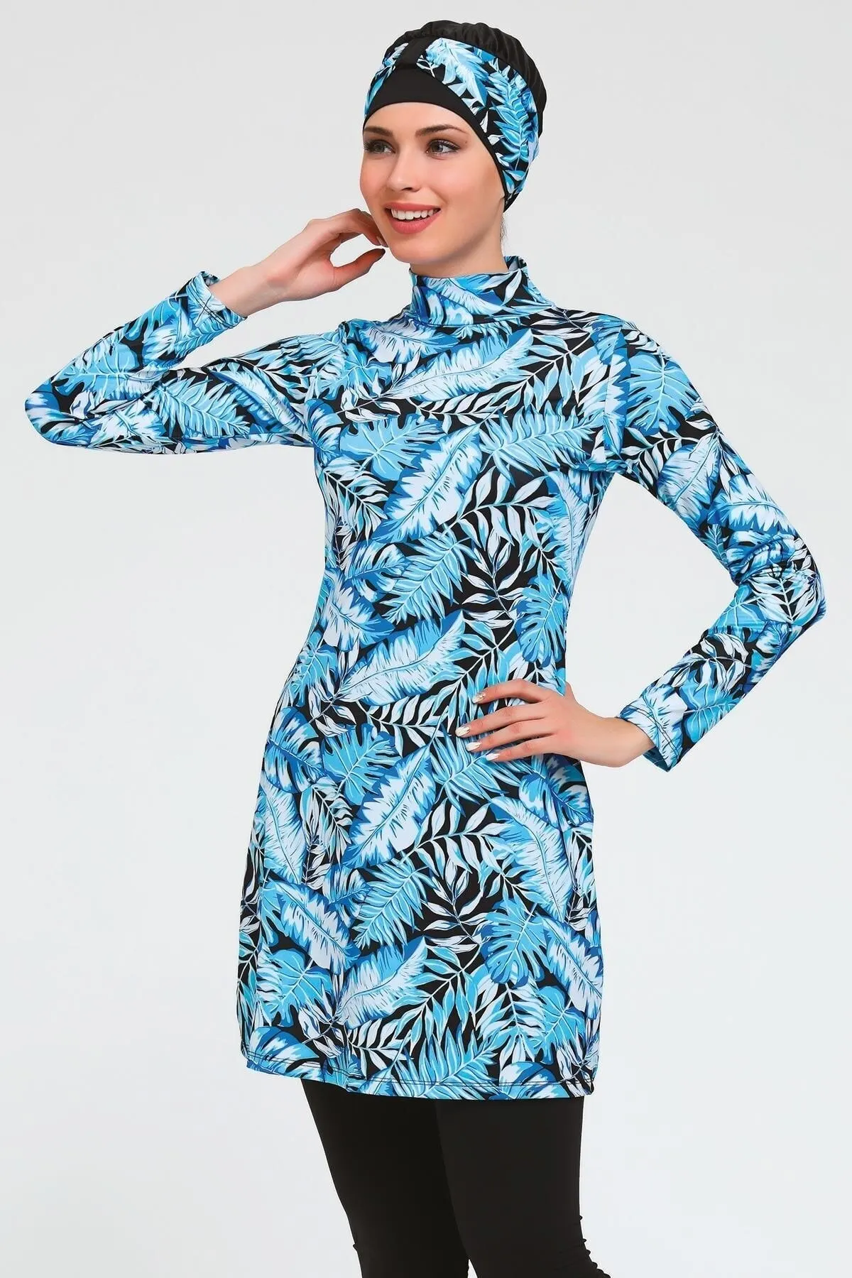 

Muslim Burkinis Full Cover Digital Blue Swimwear Modest Summer Clothing Hijab Sport Swimsuit Islamic Full Cover