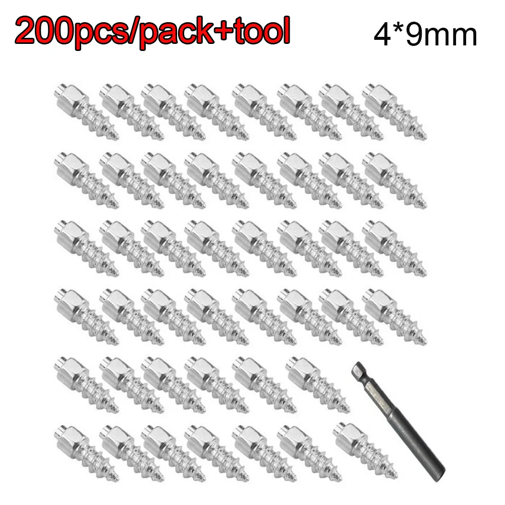 

200pcs Winter 9mm Tire Snow Non-slip Screw Chain Spike W/Tool For Car Motorcycle Tungsten 9 Mm Tire Snow Chains Spikes Studs