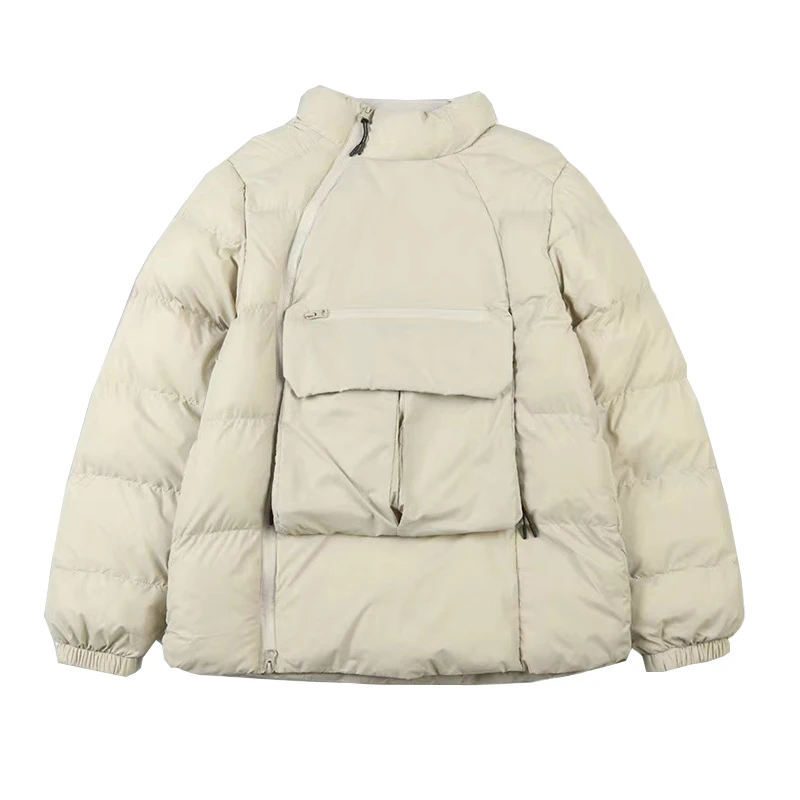 Men's Down Jacket Stand Collar Autumn Winter Cotton Windproof Warm Zipper Pocket Oversized Tops Doudoune Homme MA686