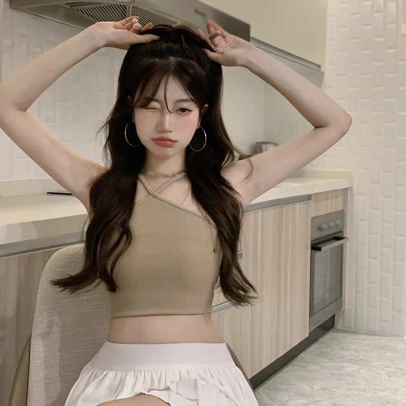 Кроп-топ женский летний с воротником-стойкой пикантный модный топ без рукавов в