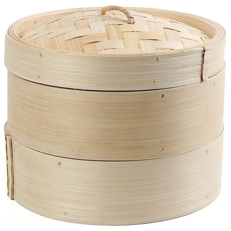 

A50I Bamboo Steamer 2 Tier 8 Inch Dim Sum Basket Rice Pasta Cooker Set With Lid By Steam Basket For Vegetables