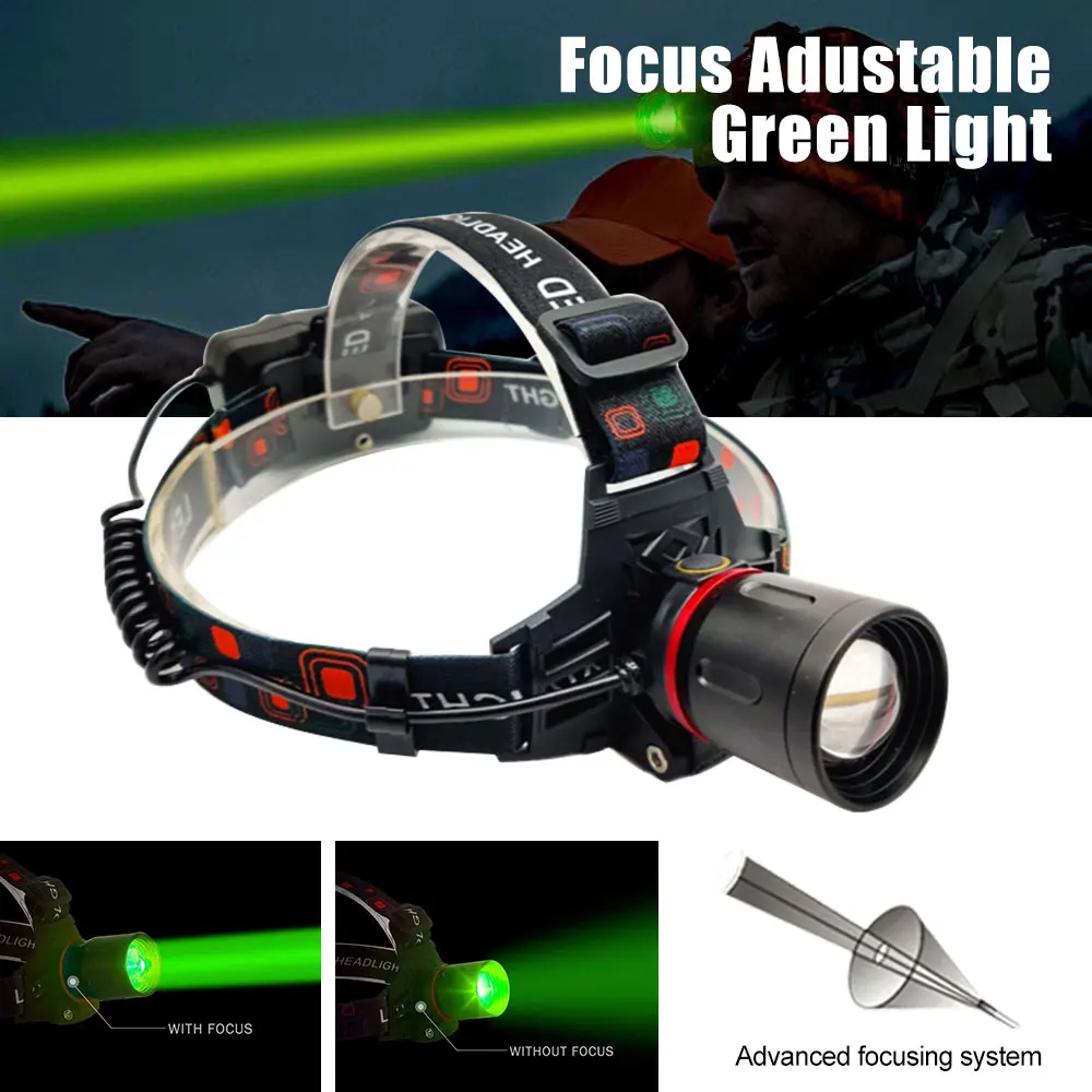 Портативная зеленая/красная/395 нм УФ-светодиодная фара с возможностью