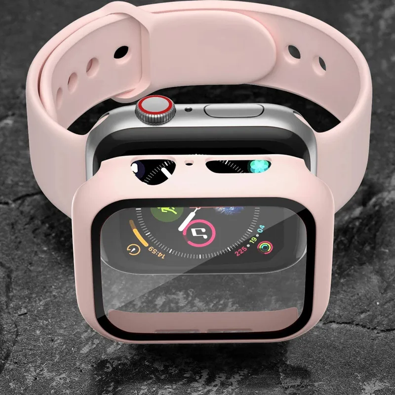 

Glass+Case+Strap for Apple Watch Band 41mm 45mm 44mm 40mm 38/42mm Silicone watchband bracelet correa IWatch Series 7 6 SE 5 3 4