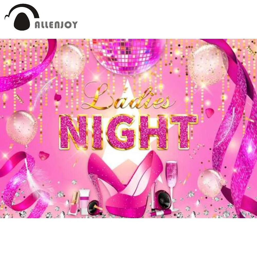 

Allenjoy Ladies Night Backdrop Girls Birthday High Heels Party Pink Disco Ball Diamond Background Banner Decor Photo Booth