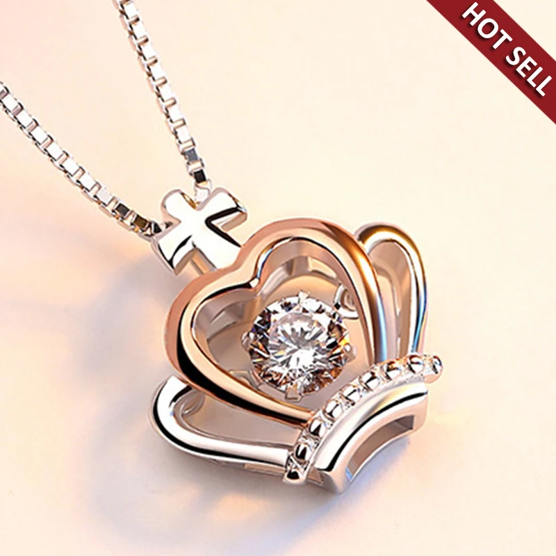 

Rotating Heart Necklace Romantic Women Fashion Jewelry Choker Original Throbbing Crown Chains Colorfast Christmas