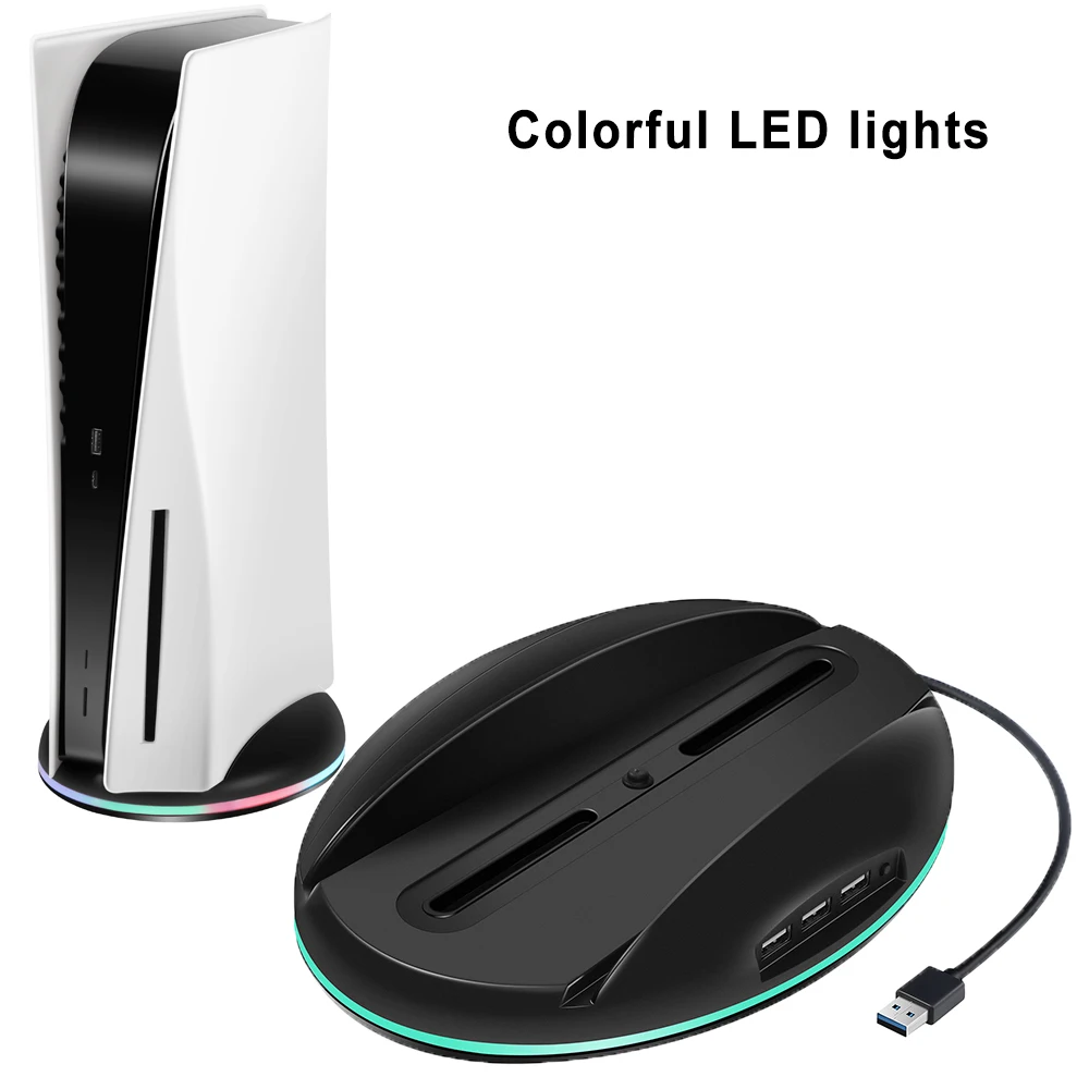 

Vertical Stand Holder Game Console Dock Mount Bracket Base with LED and USB Extension Ports Compatible with PS5 Host
