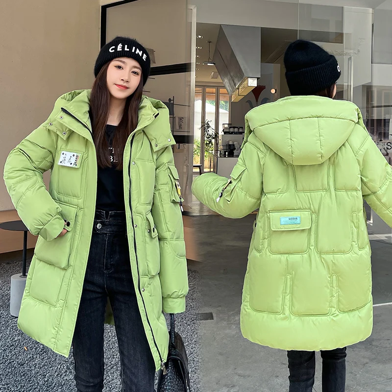 New Loose Cotton Padded Coats Women Winter Hooded Parkas Thick Warm Wadded Jackets Lady Klein Blue White Green Outerwear
