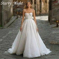 sparkly a line bridal dress sequins spaghetti straps bridal gown backless dress for bride 2022 robe de mariage 2022 nouveaut%c3%a9
