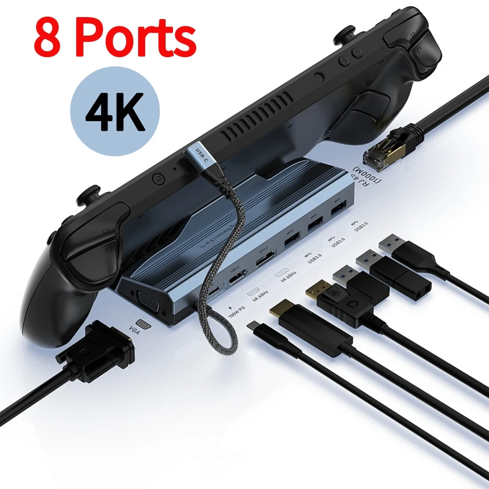 

For Asus ROG Ally Steam Deck Docking Station HDMI-compatible HUB PD Charger TypeC USB3.0 USB Game Holder Base RJ45 PD3.0 4K 60Hz