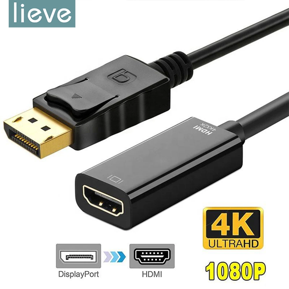 4K DP to HDMI-compatible Cable Adapter Male To Female Converter Display Port For PC TV HP/DELL Laptop Converter Projector