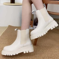new autumn winter women chelsea boots split leather fashion female plaftorm shoes sexy ladies black white round toe ankle boots