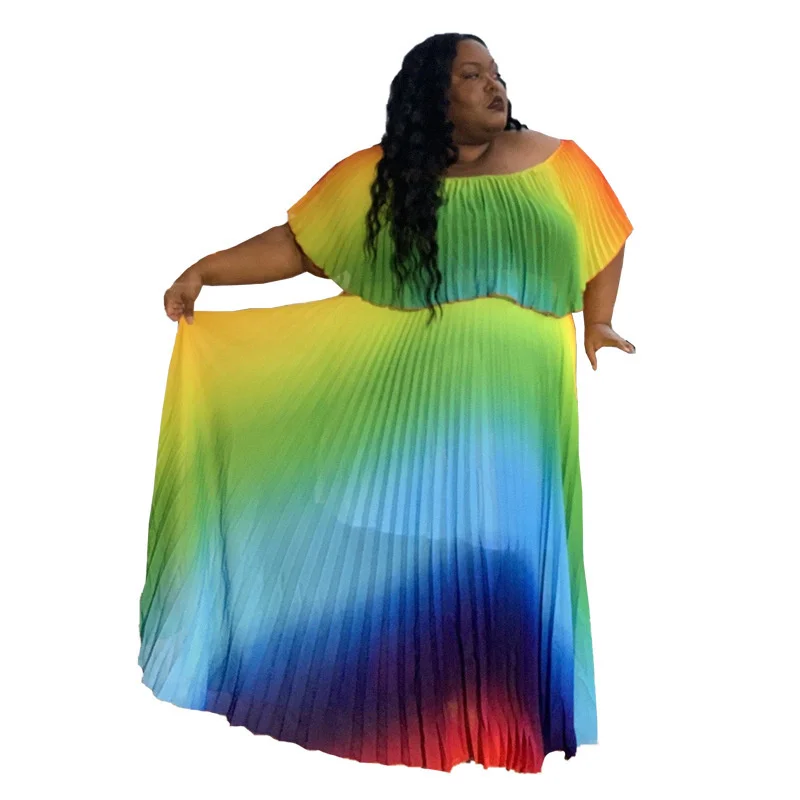 Plus Size Large Women's Dress Color Positioning Print Temperament Pleated Ruffle Dresses New Loose Casual Female Clothes