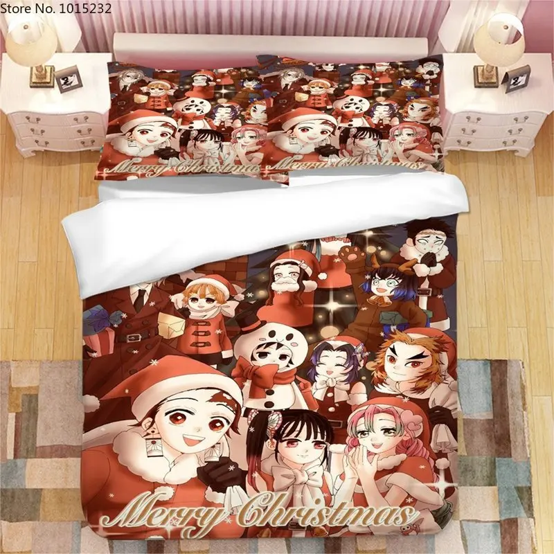 

Merry Christmas Demon Slayer 3D Printed Bedding Set Duvet Covers Pillowcases Comforter Bedding Set Bedclothes Bed Linen