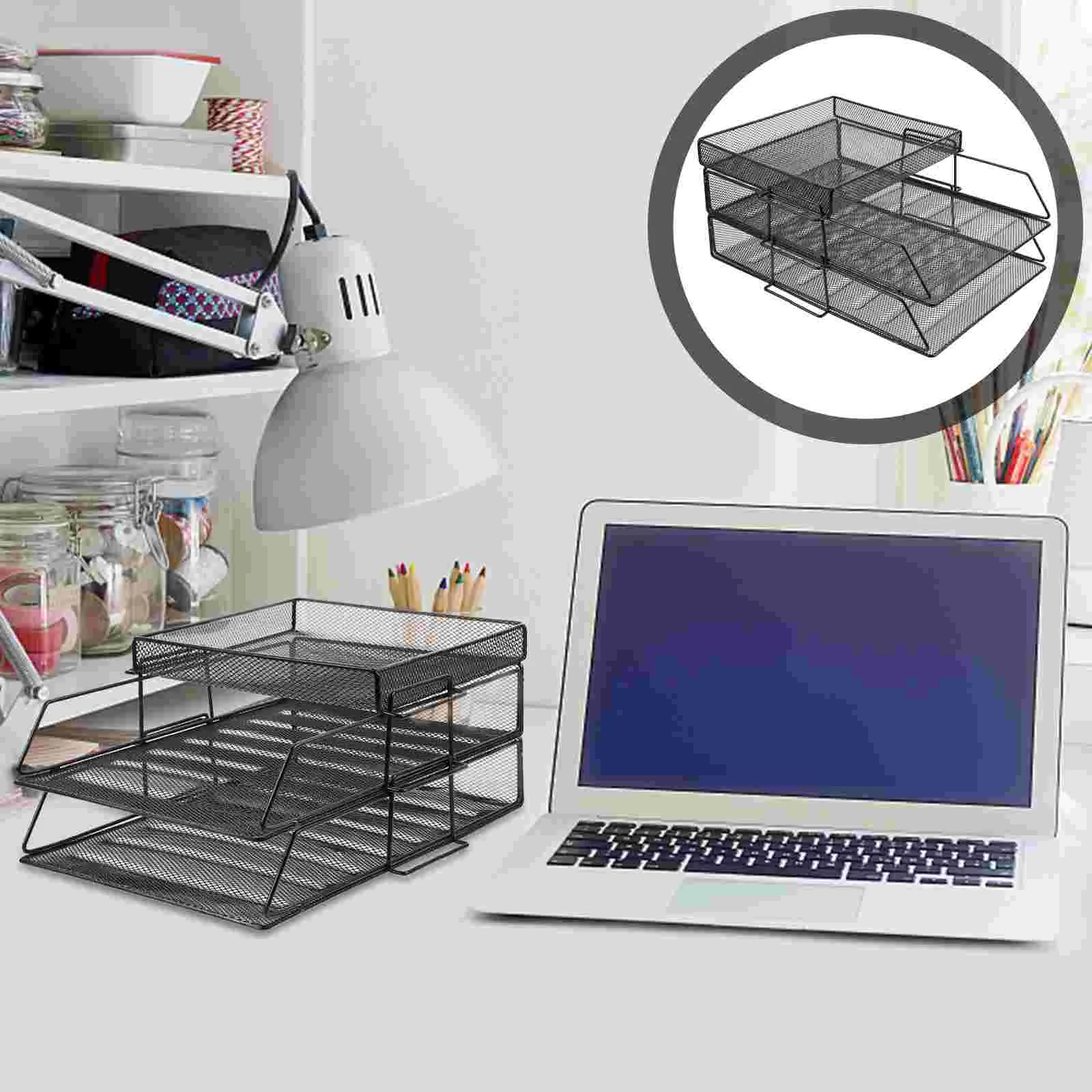 

Tray Organizer File Letter Desk Paper Desktop Document Mesh Holder Trays Office Mail Filing Magazine Tier Rack Shelf Metal