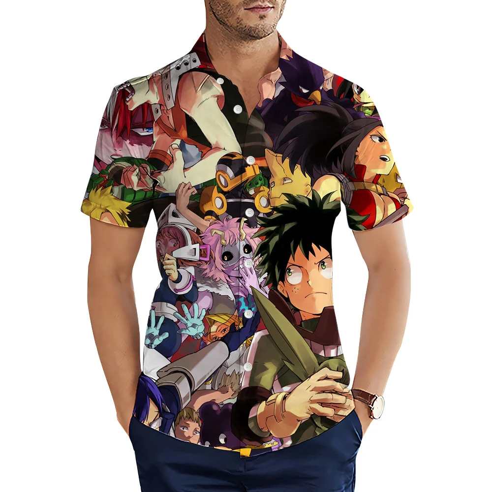 

CLOOCL Men Clothing Cartoon My Hero Academia 3D Printed Summer Short Sleeve Men Shirts Casual Lapel Button Cozy Tops Ropa Hombre