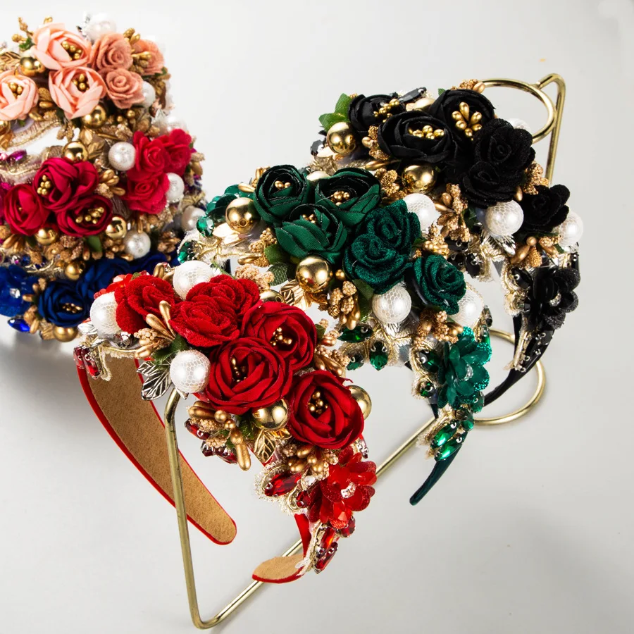 

Vintage Fabric Fashion Headwear for Women High Quality Trendy Headband Allmatch Hair Accessory Embroidery Flower Decor HairBand