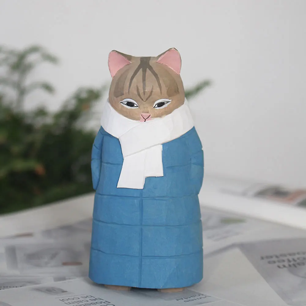 

Резьба по дереву, мультяшный Кот, искусственная кожа, резьба по дереву, ручная роспись, животное, настольное украшение, подарок на день рождения