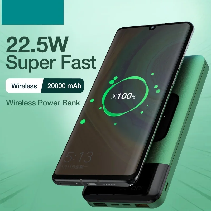 

GENAI Wireless Charger Power Bank 20000mAh Fast Charging Portable Charger Powerbank for Smartphone External Battery Rechargeable