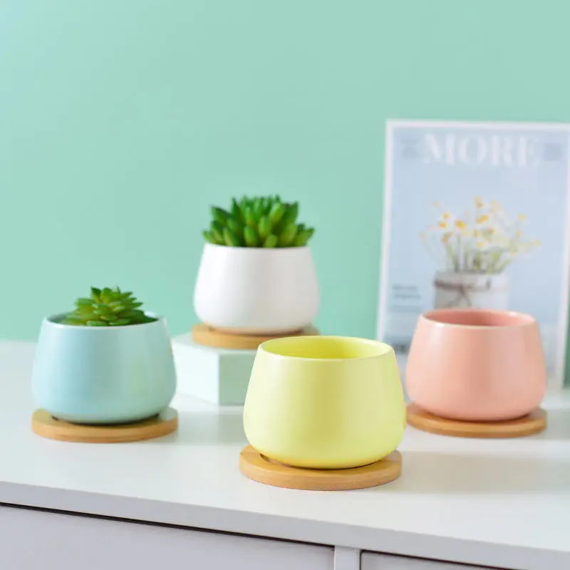 

Ceramic Flower Pots Out door Garden Yard Creative Plants Pot with Flower Pot Tray