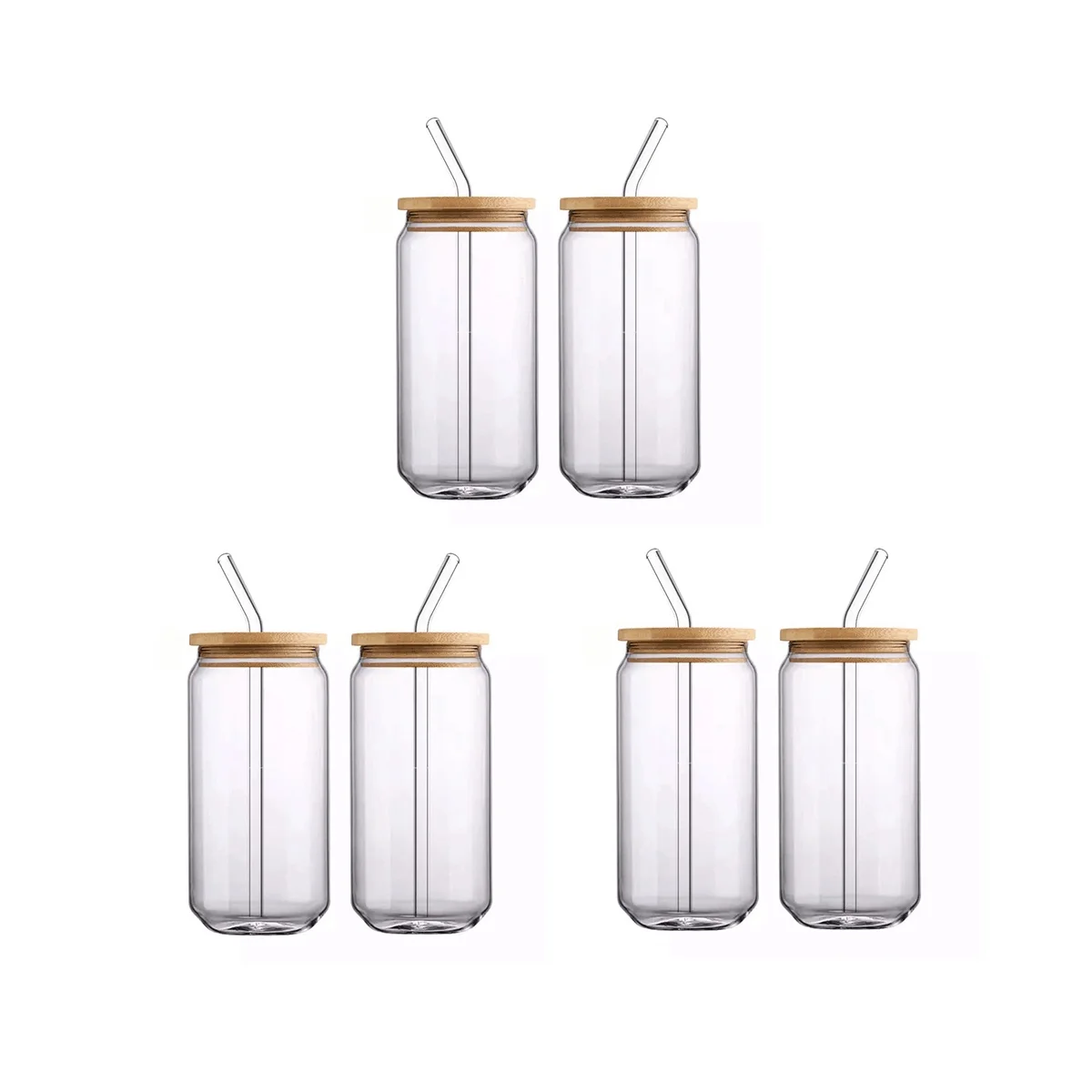 

[ 6Pcs Set ] Glass Cups With Bamboo Lids and - Beer Can Shaped Drinking Glasses, 16 Oz Iced Coffee Glasses