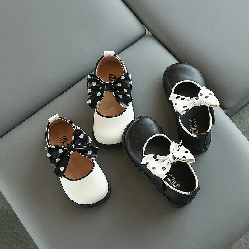 

2022 Kids Shoes Casual Infant Baby Children Girls Shoes Soft Bottom Comfortable Non-Slip Ribbon Bow Princess Shoe Black White