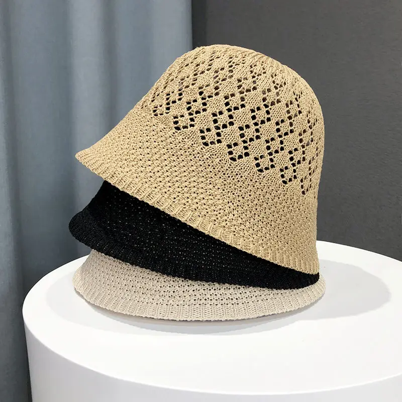 2022New Hollow out breathable ice hemp knitted Bucket Hat female ins fashion fisherman basin Cap Beach Hat Summer Hats For Women