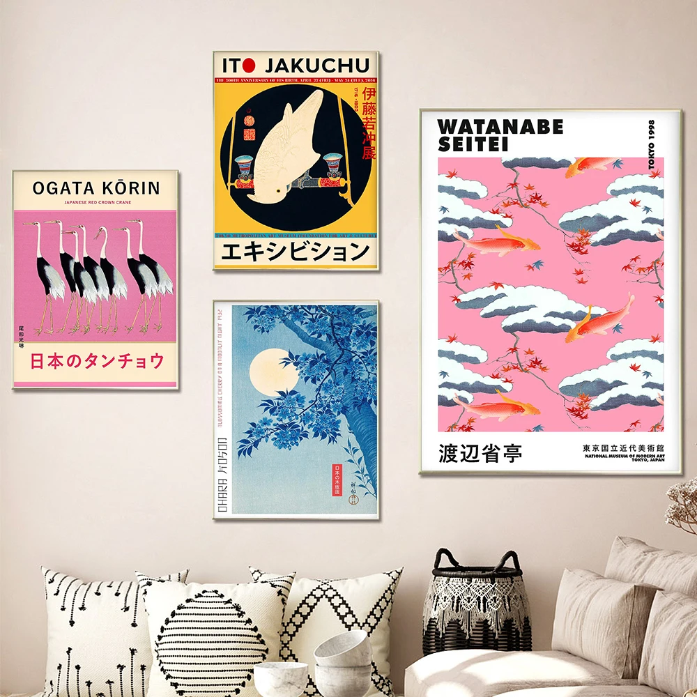 Японский художественный постер Hokusai волны птицы рыба настенные картины