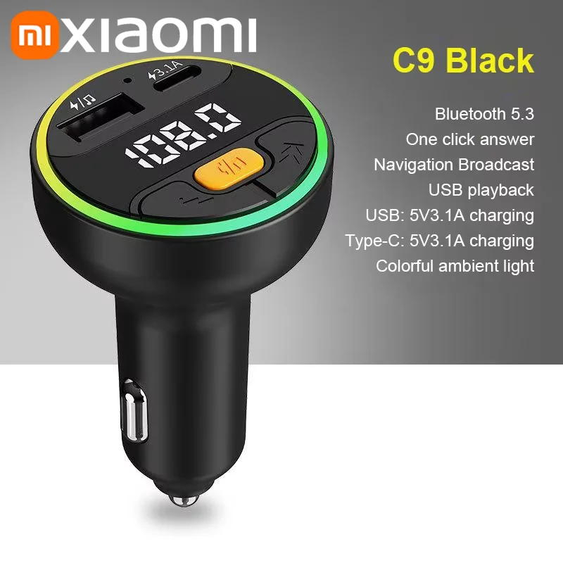 

FM-передатчик Xiaomi Bluetooth 5,3 Автомобильный AUX-радио модулятор громкой связи MP3-плеер с адаптером быстрой зарядки Автоаксессуары