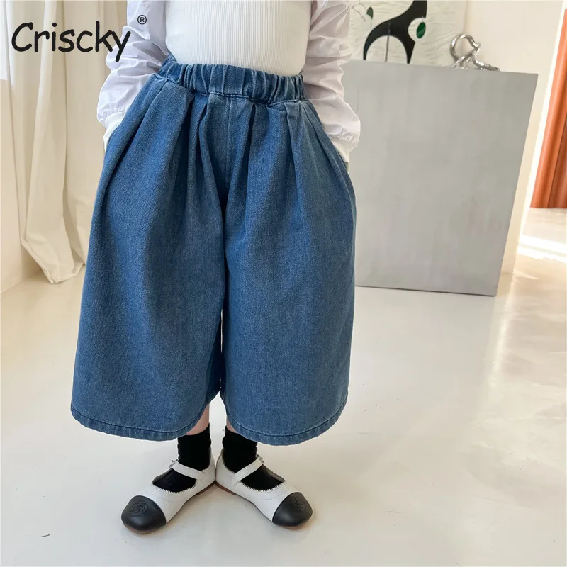 

Criscky 2022 Summer New Baby Girls Boys Denim Jean Children's High Waist Blue Pants Baby Harem Pants Casual Trousers