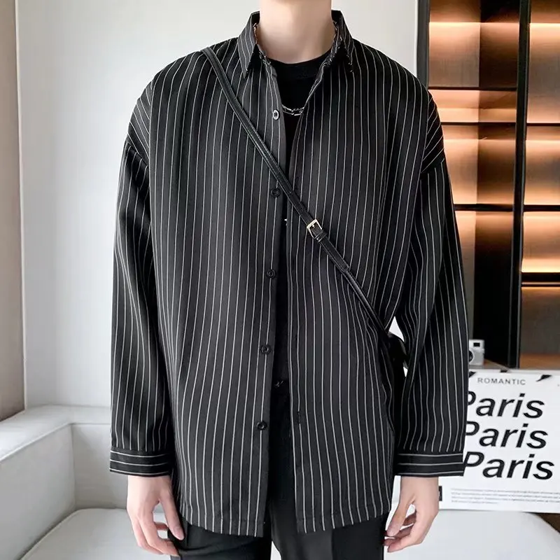 Oversized Mens Striped Business Formal Shirt Fashion Casual Dress Clothing