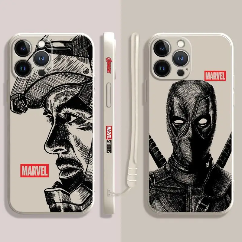 

Iron Man Deadpool Square Liquid Phone Case For Apple iPhone 14 13 12 11 Pro Max 13 12 Mini XS XR X 7 8 6 6S 5 5S Plus Cover