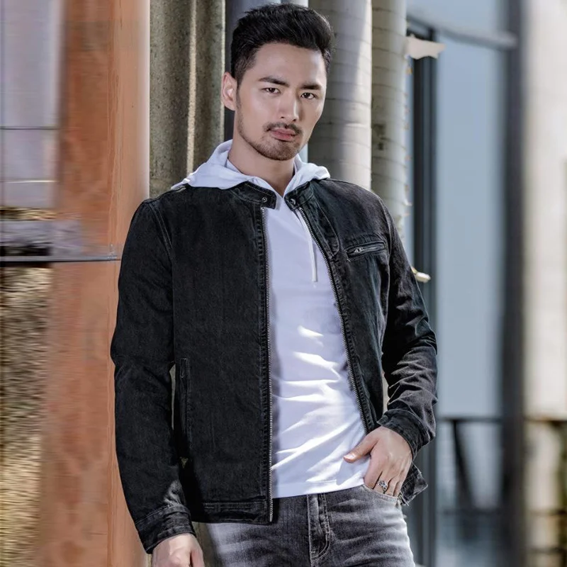 

2018 Autumn and Winter Style Black Denim Jacket Male American Version Youth Mens Motorcycle Jeans Jacket Overcoats Fashion A144