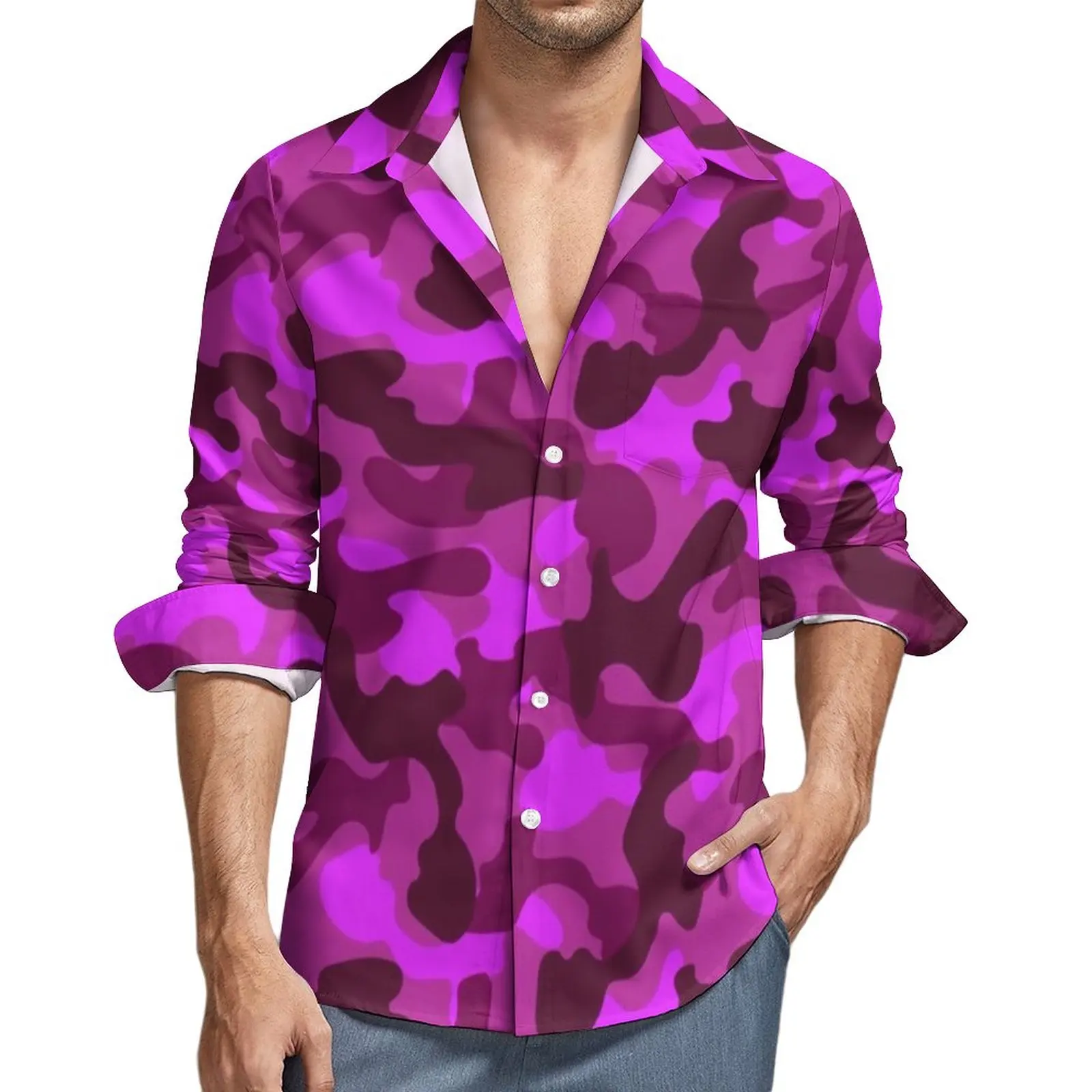 

Рубашка мужская камуфляжная с длинным рукавом и принтом