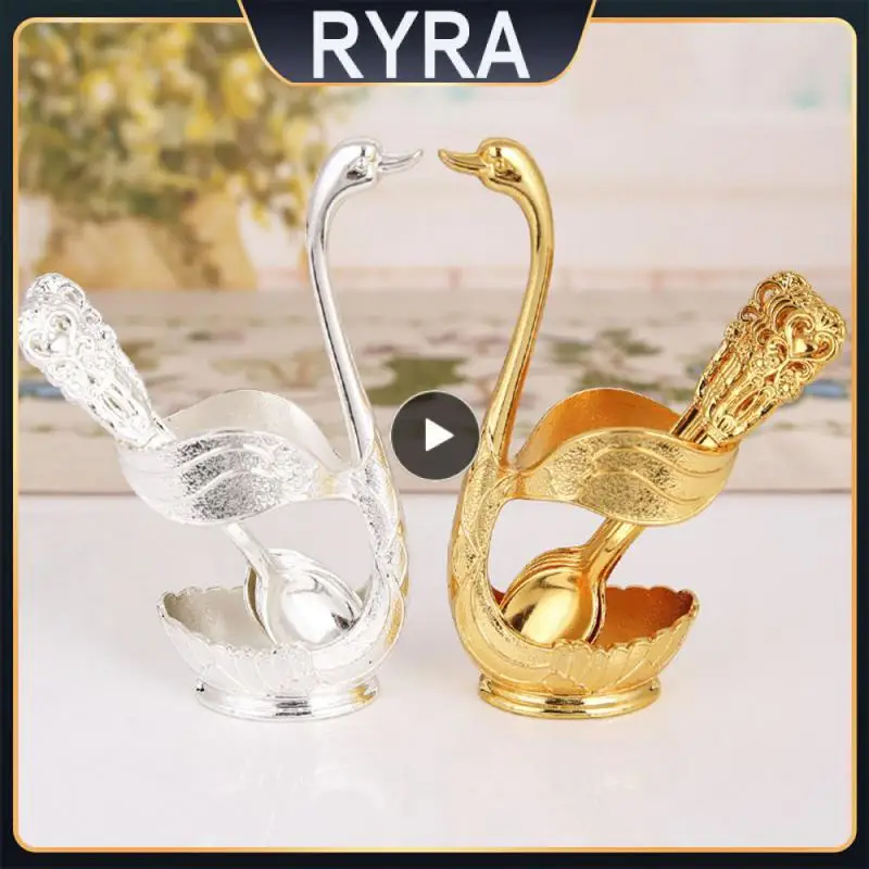 

Swan Decorative Base Three-dimensional Relief Aluminum Fork Spoon Tableware Feel Heavy Swan Spoon Spoon Set Tableware Set Gold